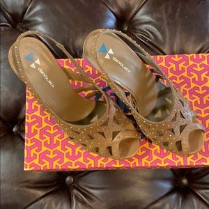 Daniblack lattice gold studded slingback